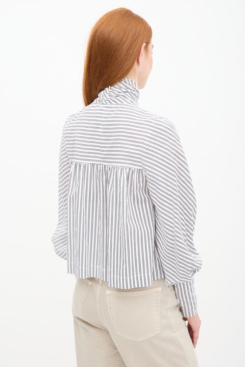 Smythe White 
Navy Striped High Neck Top