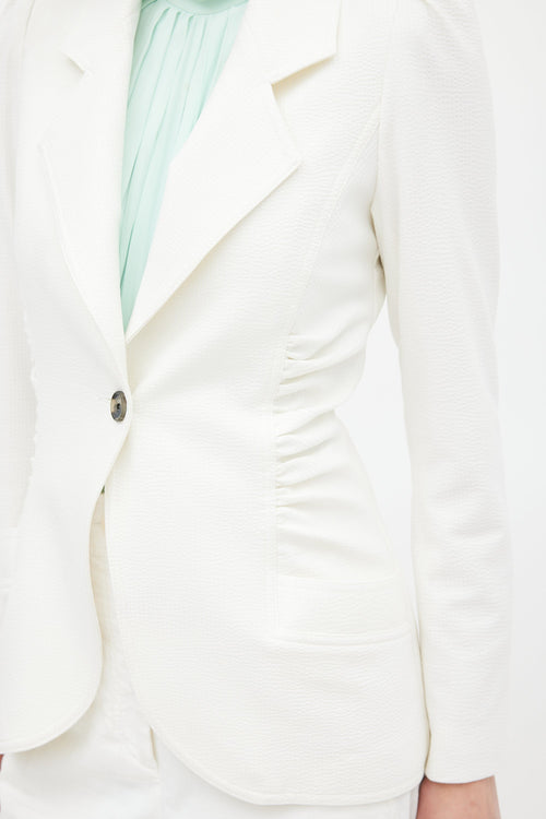 Smythe White Seersucker Ruched Blazer