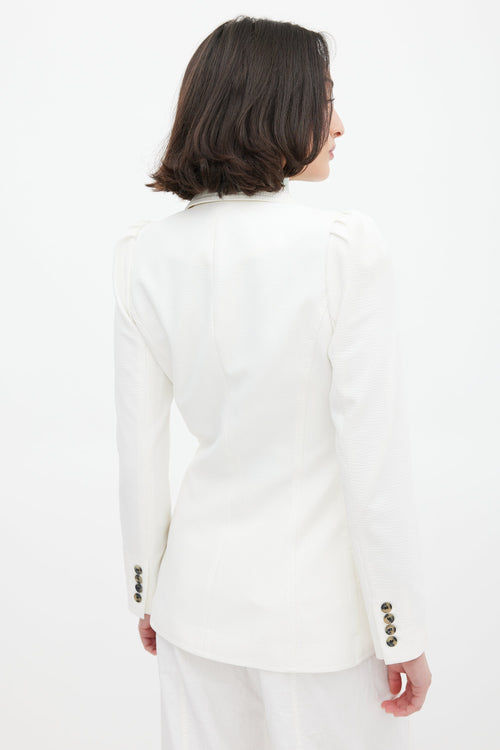 Smythe White Seersucker Ruched Blazer