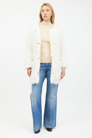 Smythe White Shaggy Faux Fur Jacket