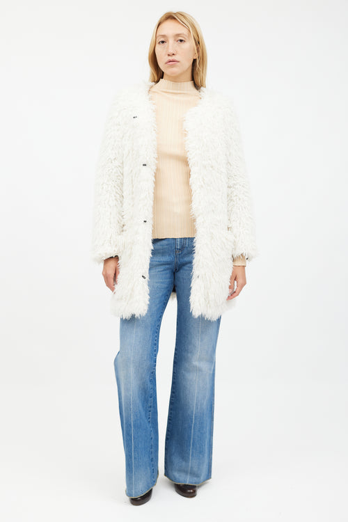 Smythe White Shaggy Faux Fur Jacket