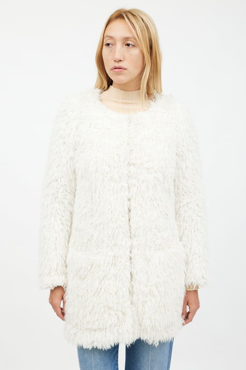 Smythe White Shaggy Faux Fur Jacket