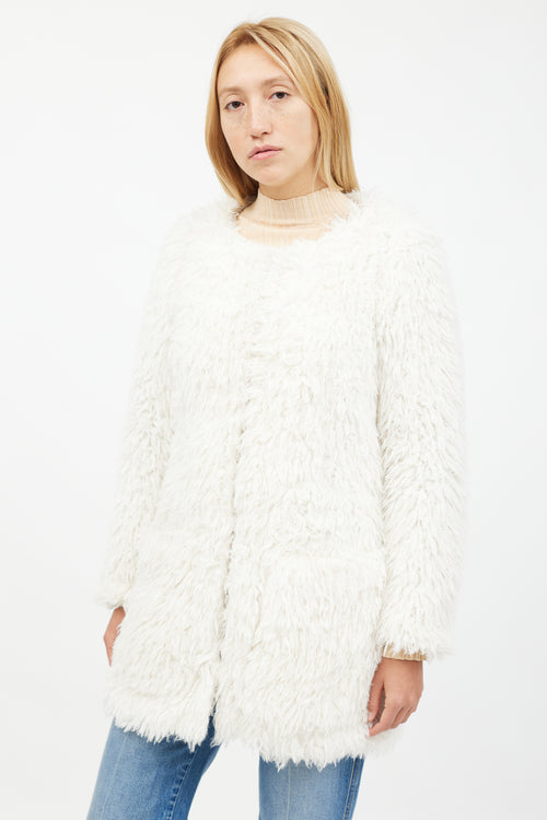 Smythe White Shaggy Faux Fur Jacket