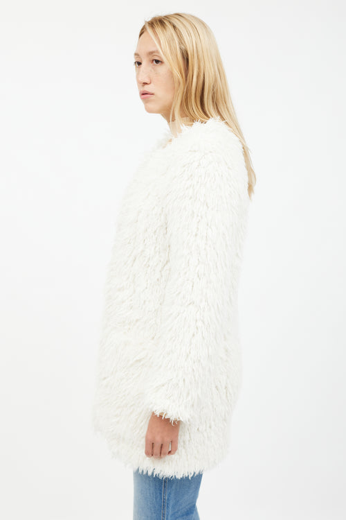 Smythe White Shaggy Faux Fur Jacket