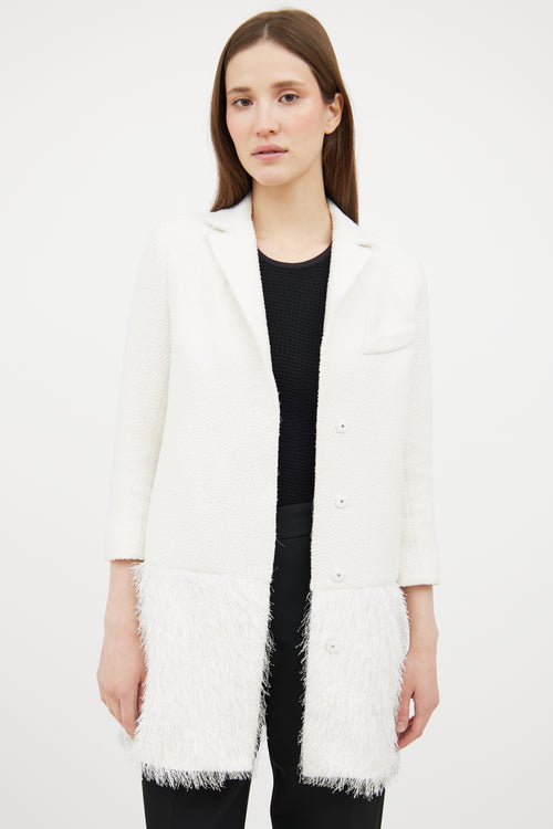 Smythe White Woven Fringe Blazer