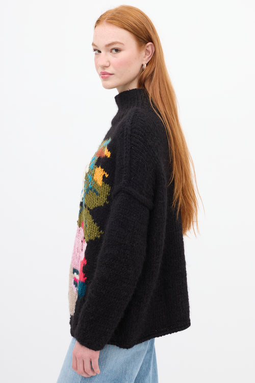 Smythe X Augden Black 
Multi Reverse Seam Intarsia Turtleneck Sweater