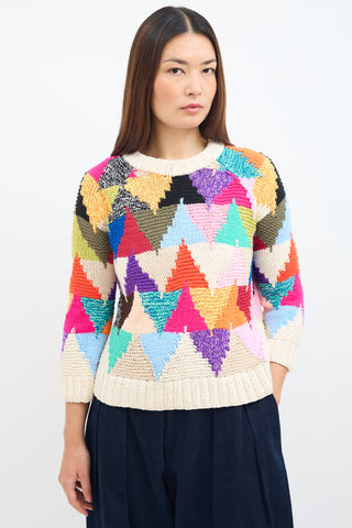 Smythe X Augden Cream 
Multi Triangle Knit Sweater