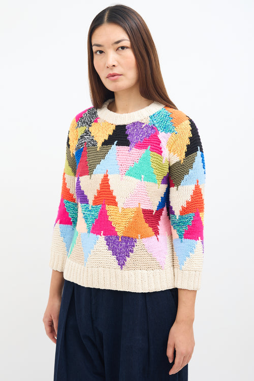 Smythe X Augden Cream 
Multi Triangle Knit Sweater