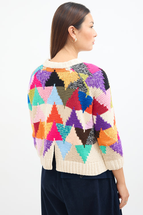 Smythe X Augden Cream 
Multi Triangle Knit Sweater