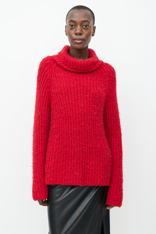 Smythe X Augden Red Thick Knit Turtleneck Sweater