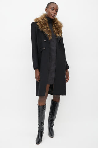 Smythe Black Wool Fur Collar Coat