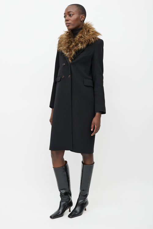 Smythe Black Wool Fur Collar Coat