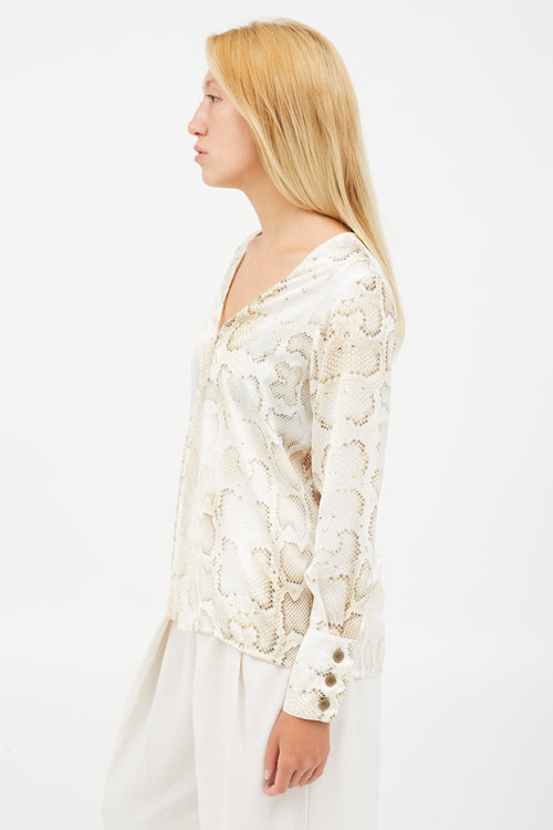 Smythe Cream 
Beige Printed Blouse