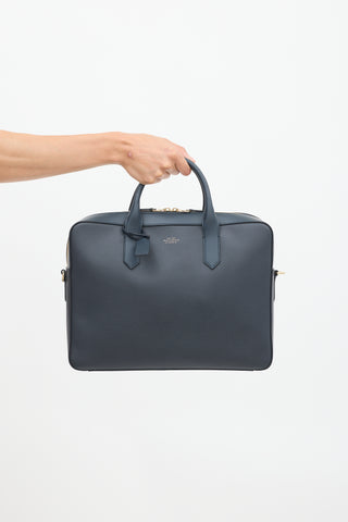 Smythson Navy Textured Leather Slim Panama Briefcase