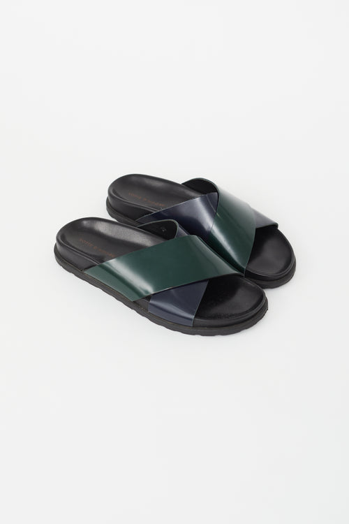 Sofie D
Hoore Navy 
Green Leather Criss Cross Slide