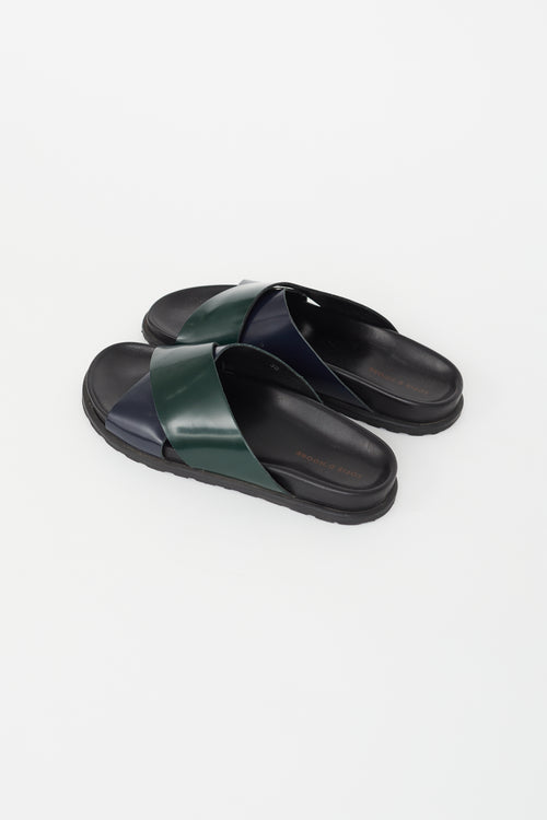 Sofie D
Hoore Navy 
Green Leather Criss Cross Slide