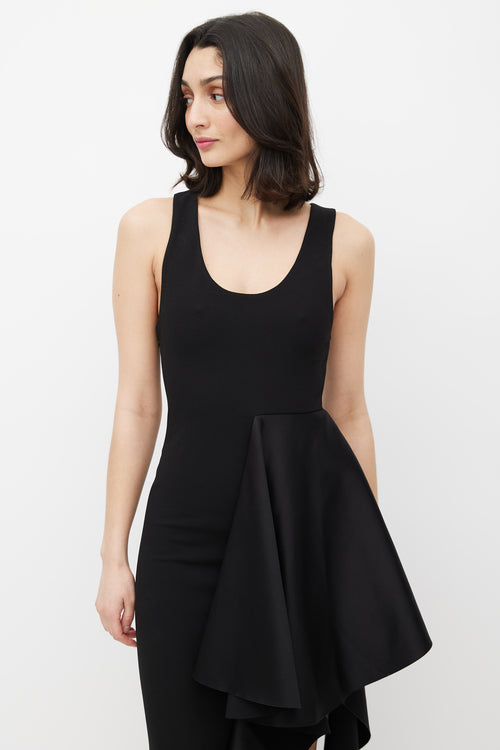 Solace London Black Satin Side Ruffle Dress