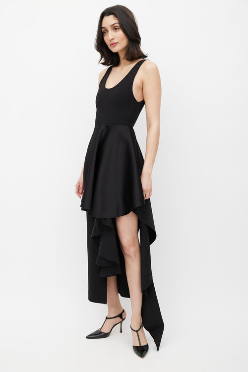 Solace London Black Satin Side Ruffle Dress