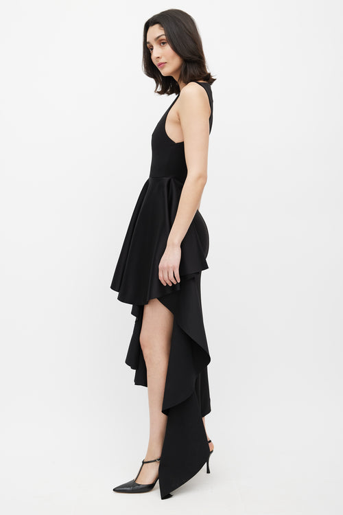 Solace London Black Satin Side Ruffle Dress