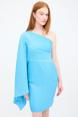 Solace London Blue Pleated One Shoulder Lena Dress