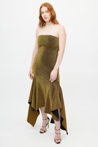 Solace London Gold Metallic Fishtail Dress