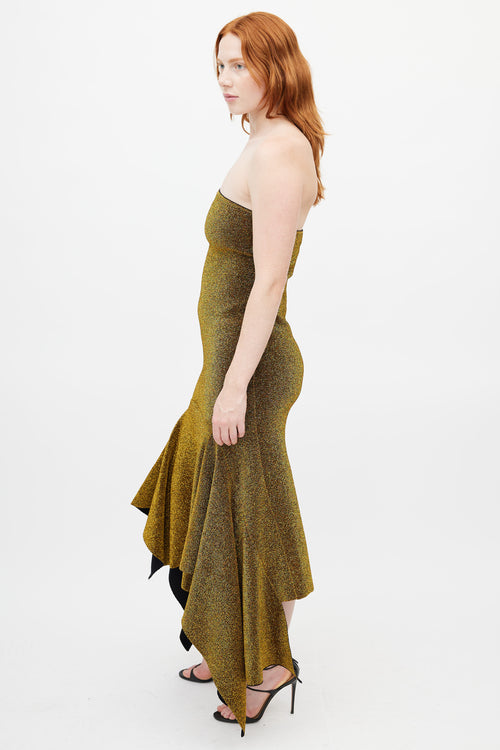 Solace London Gold Metallic Fishtail Dress