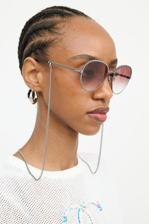 Chanel Silver Pantos Circular Chain Sunglasses