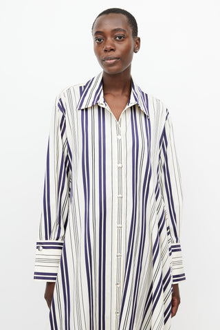 Sonia Rykiel Cream 
Navy Stripes Shirt Dress