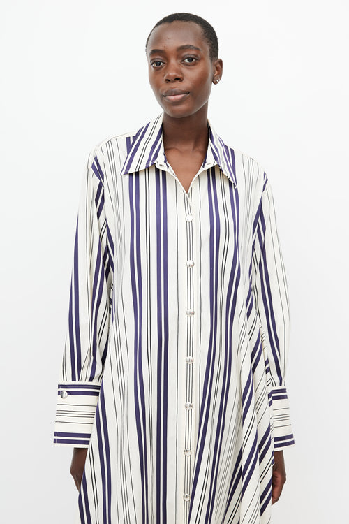 Sonia Rykiel Cream 
Navy Stripes Shirt Dress