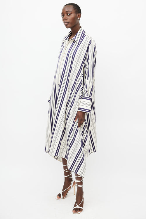 Sonia Rykiel Cream 
Navy Stripes Shirt Dress