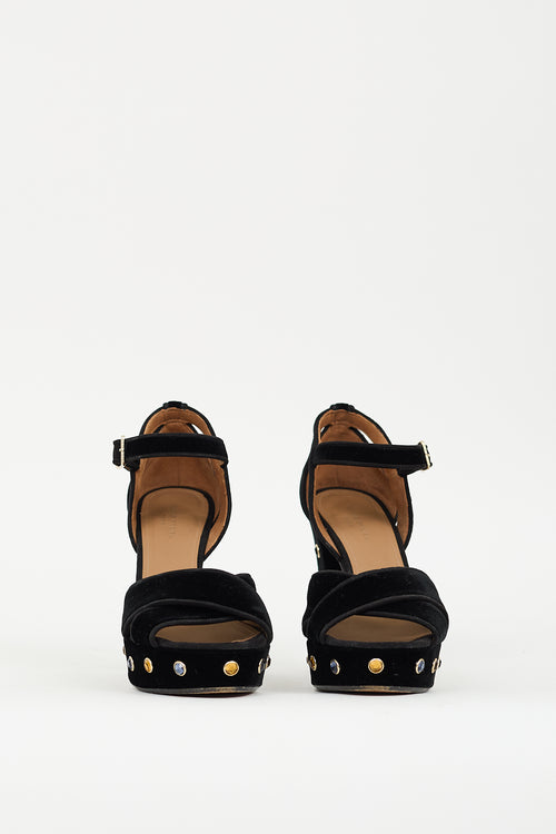 Sonia Rykiel Black Velvet Embellished Platform Heel