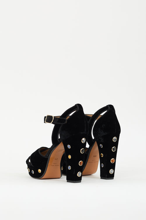 Sonia Rykiel Black Velvet Embellished Platform Heel