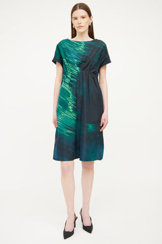 Marni Black 
Green Pleated Dress