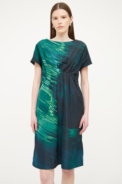 Marni Black 
Green Pleated Dress