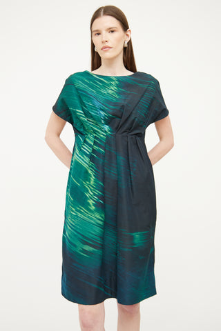 Marni Black 
Green Pleated Dress