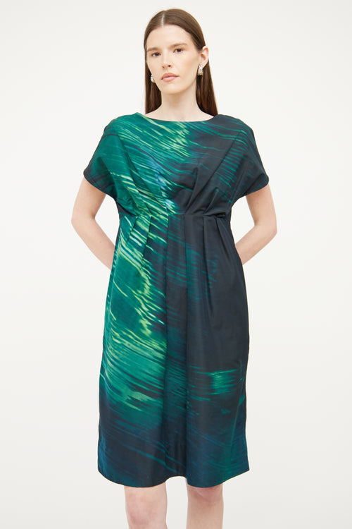 Marni Black 
Green Pleated Dress