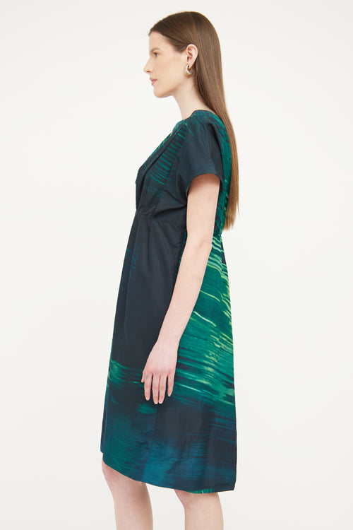 Marni Black 
Green Pleated Dress