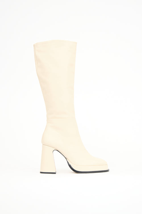 Souliers Martinez Cream Leather Begonia Platform Boot