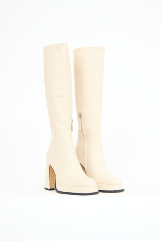 Souliers Martinez Cream Leather Begonia Platform Boot