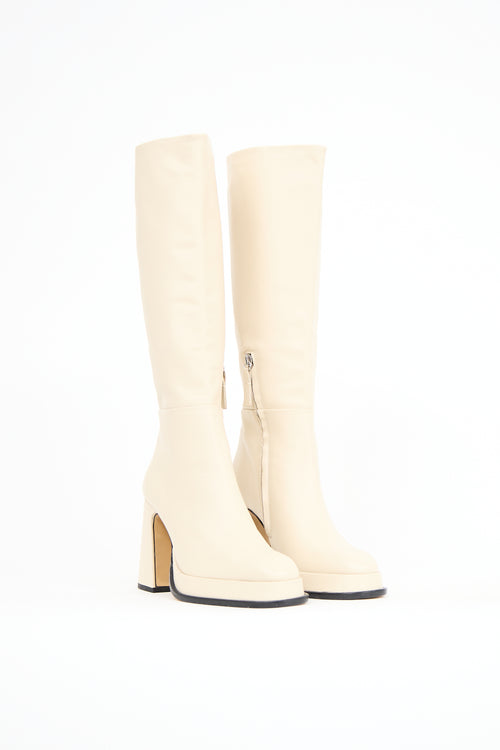 Souliers Martinez Cream Leather Begonia Platform Boot