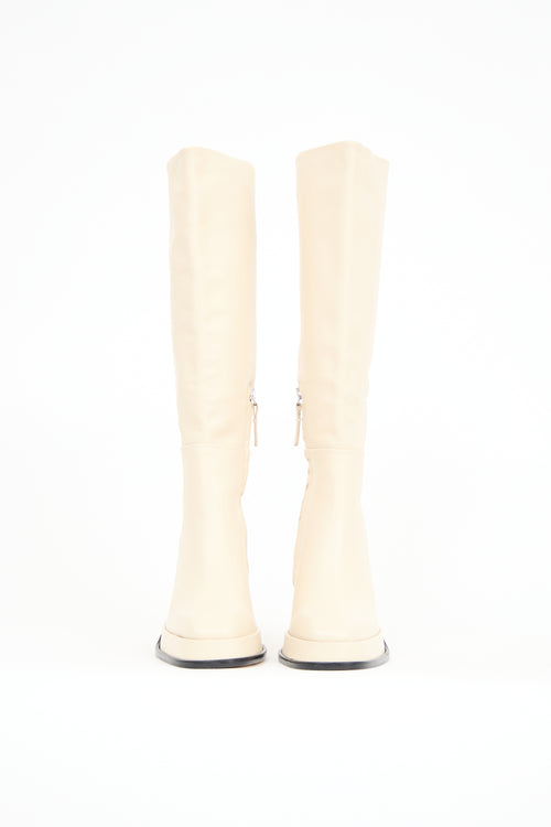 Souliers Martinez Cream Leather Begonia Platform Boot