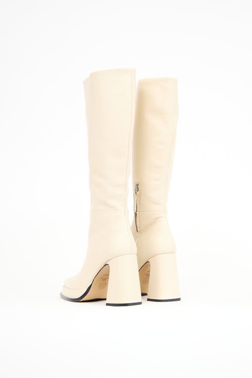 Souliers Martinez Cream Leather Begonia Platform Boot