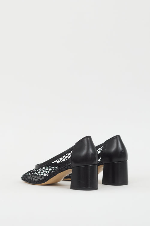 Souliers Martinez Black Leather 
Mesh Nova Balles Pump