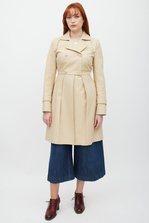 Sportmax Beige Double Breasted Pleated Trench Coat