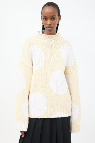 Sportmax Cream 
White Wool Painted Polka Dot Sweater