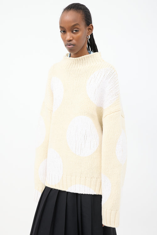 Sportmax Cream 
White Wool Painted Polka Dot Sweater