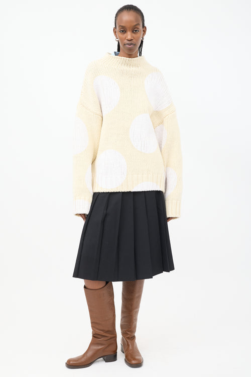 Sportmax Cream 
White Wool Painted Polka Dot Sweater