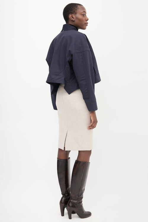 Sportmax Navy Cropped Open Front Jacket