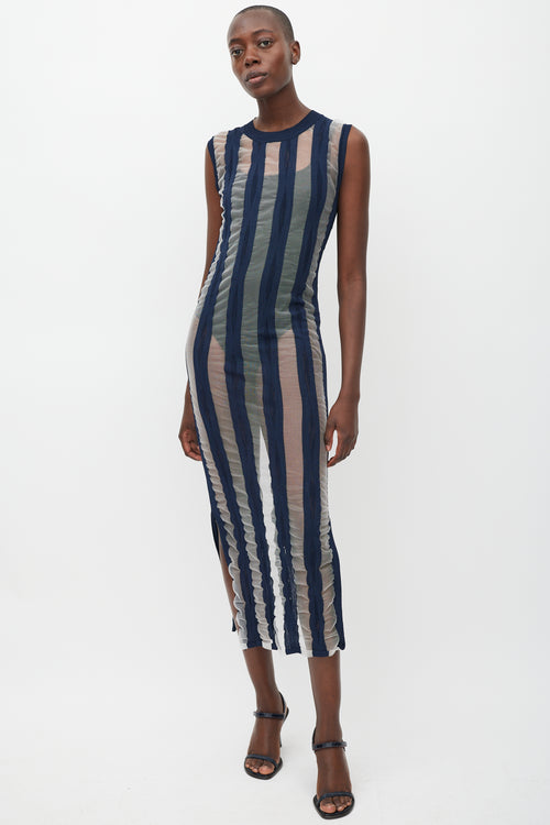 Sportmax Navy 
White Striped Sheer Dress