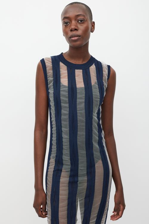 Sportmax Navy 
White Striped Sheer Dress